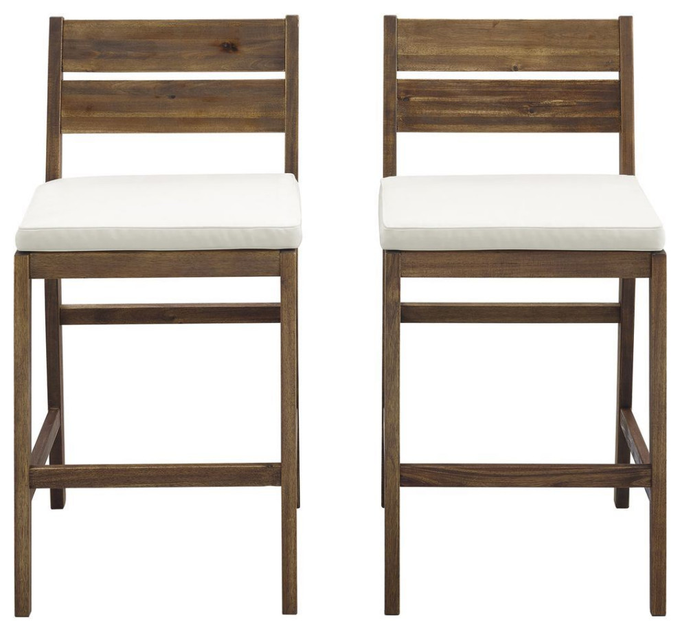 Walker Edison Set of 2 Acacia Wood Counter Stools, Dark Brown Modern