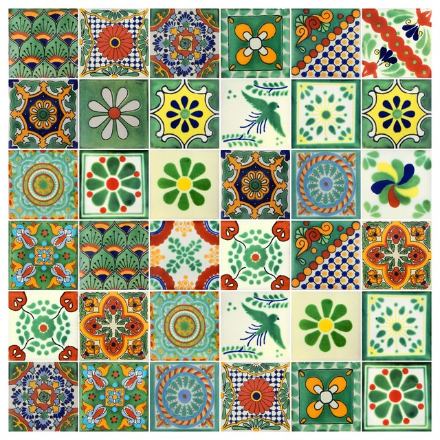 COLOR Y TRADICI〓N Talavera Mexican Hand Painted Tiles Box of 100 - 5