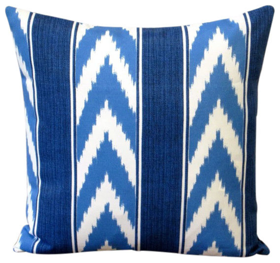 IkatStripe Cornflower Blue 18" Outdoor Throw Pillow, Set Of 2