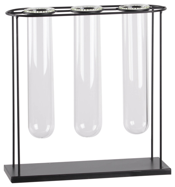 Metal Clustered Hanging Bud Vase Holder With 3 Large Glass Tube Vases