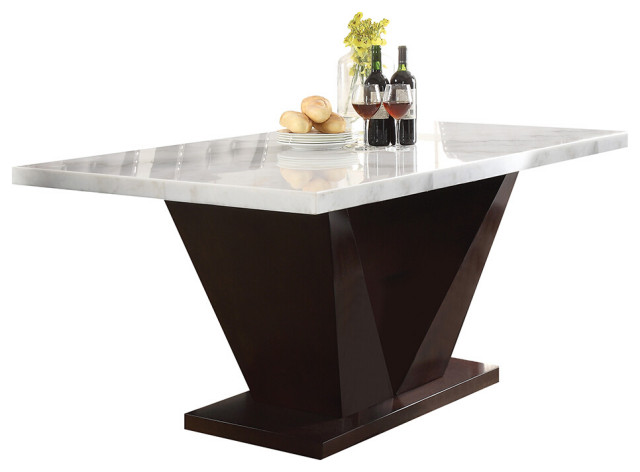 Acme Forbes Dining Table White Marble Walnut Transitional Dining Tables By Hedgeapple