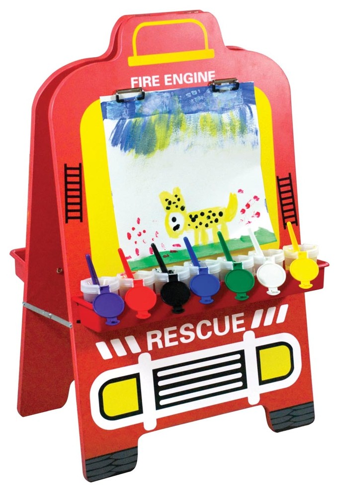 Ecr4Kids Fire Engine Double Easel With Storage Bins Art Accessorie Toy