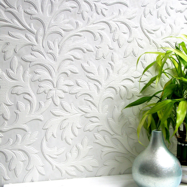 Anaglypta High Leaf Paintable Textured Vinyl Wallpaper,, Sample