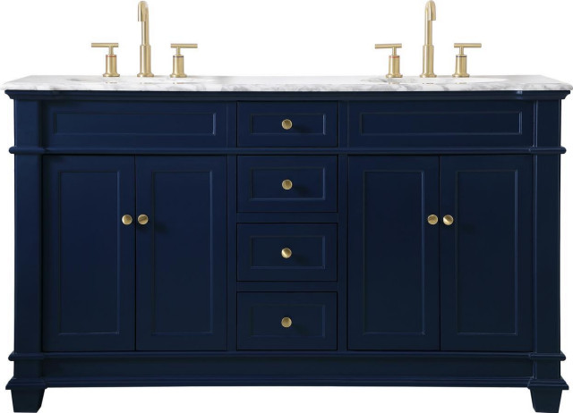 60" Elegant Blue Bathroom Vanity Set, Double - Transitional - Bathroom ...