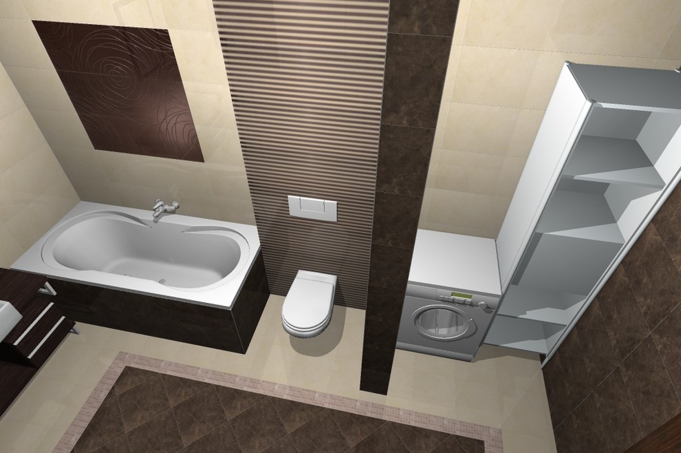 бежевая современная ванная.