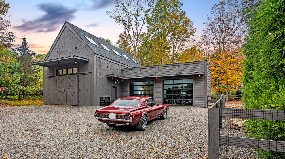 Design ideas for a large country detached three-car workshop in New York.