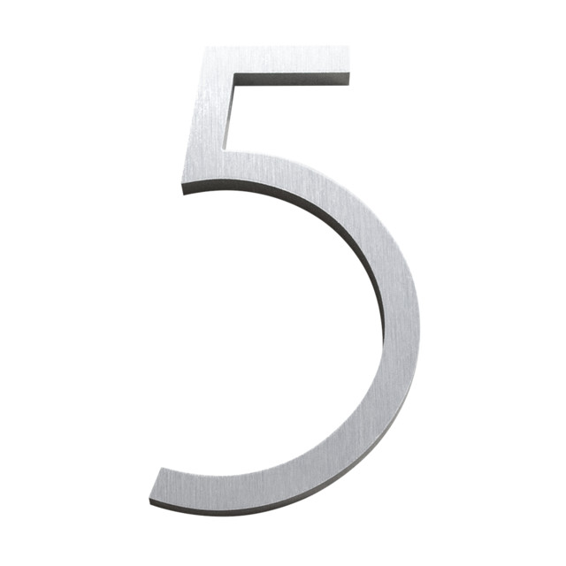 Modern Font House Number, Brushed, 6", Number 5, Contemporary Font, 6