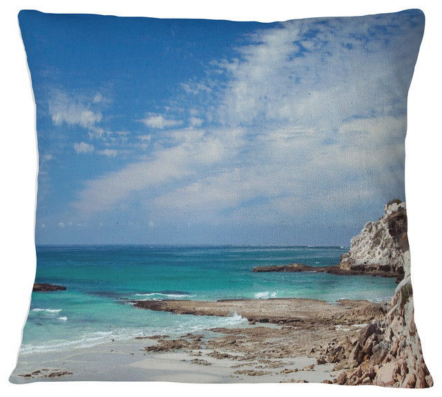 Rocky Coast Panoramic View Seashore Throw Pillow, 18"x18"
