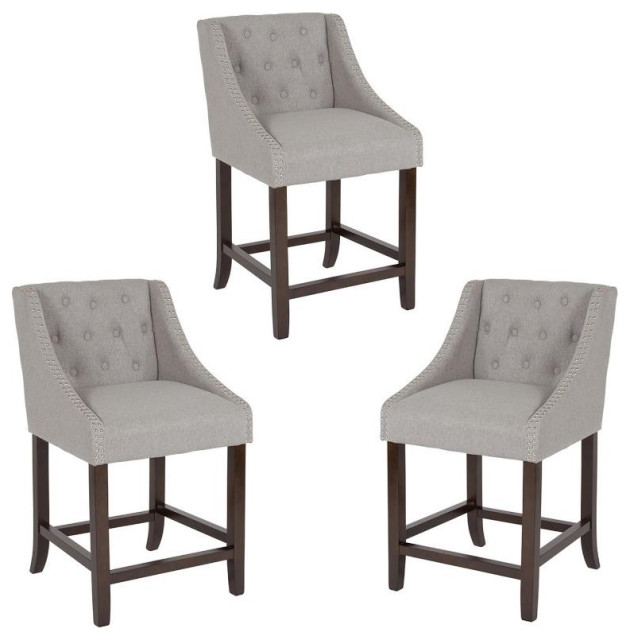 Home Square 3 Piece 24" Tufted Fabric Counter Stool Set in Light Gray