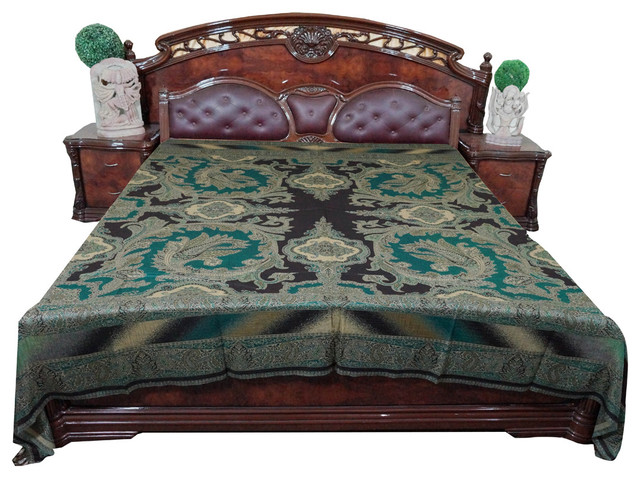 Blanket Kashmir Indian Bedding King Size Bed Throw Mogul