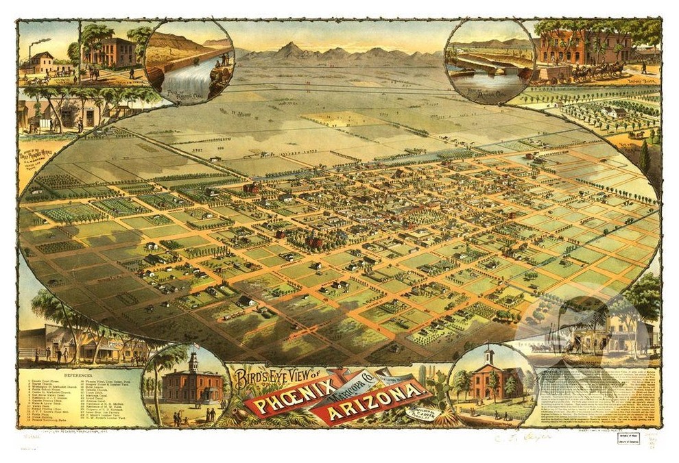 Historic Phoenix, AZ Map 1885, Vintage Arizona Art Print Decor -  Traditional - Prints And Posters - by Ted's Vintage Art | Houzz