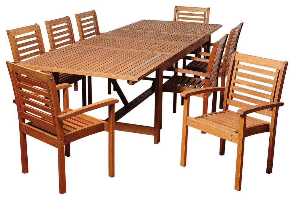 Brooks 9Piece Eucalyptus Extendable Rectangular Patio Dining Set