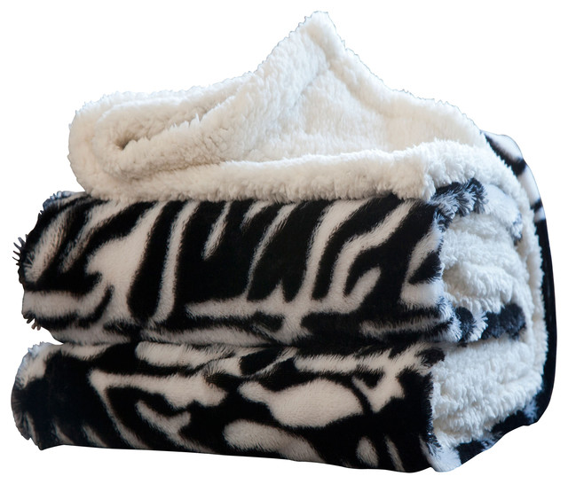 Animal Print Fleece Sherpa Blanket Throw by Lavish Home Traditional