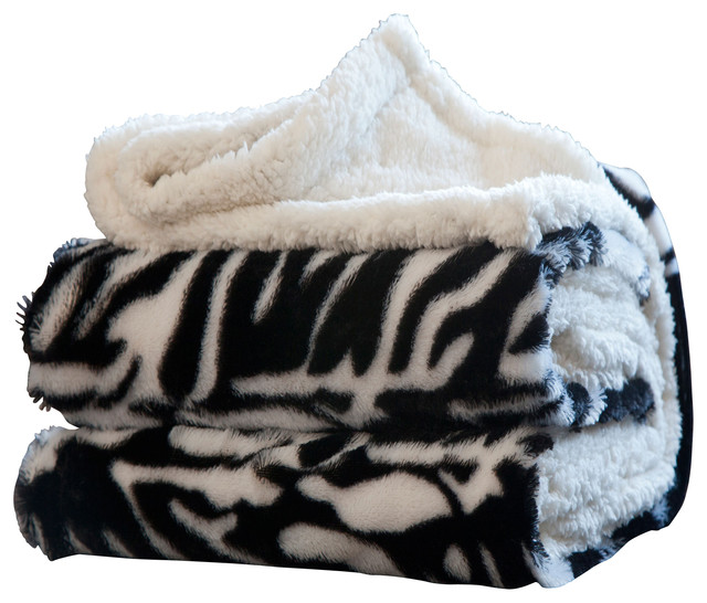 Animal Print Fleece Sherpa Blanket Throw, Zebra