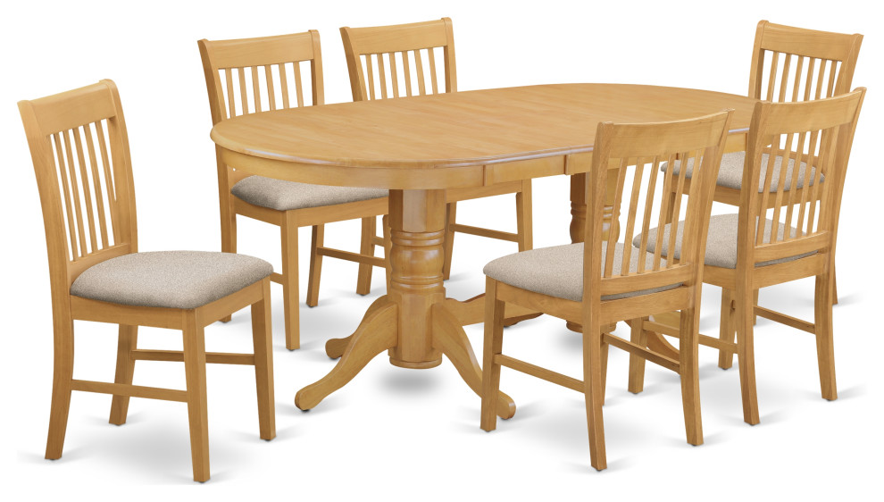 Vano7-Oak-C, 7-Piece Dinette Set, Kitchen Dinette Table and 6 Dinette ...