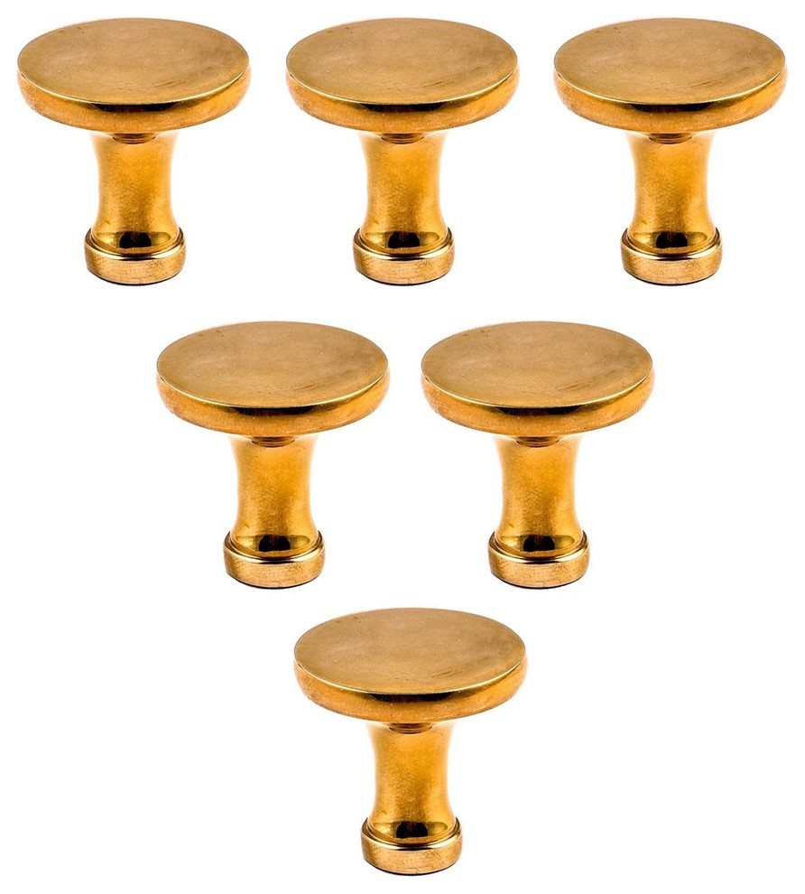 6 Cabinet Knob Bright Solid Brass Pedestal 1 1/4" |