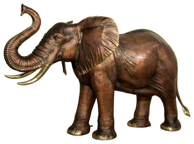 84" Bronze Elephant Fountain With Raised Trunk Left