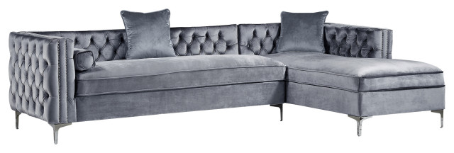 Jeannie Velvet Tufted With Nailhead, Sectional Sofa Right Facing Chaise
