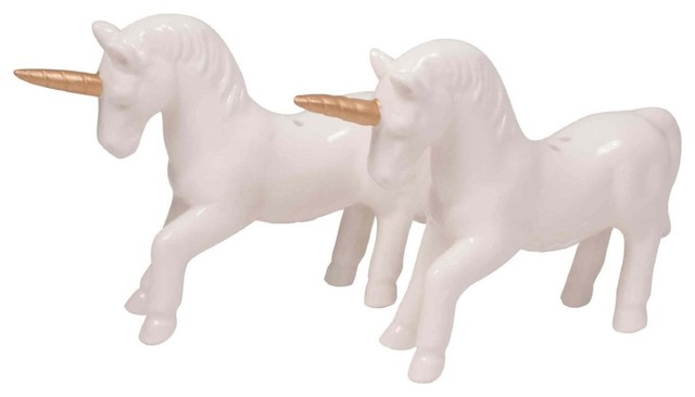 Unicorns With Golden Horns Salt and Pepper Shakers Set Porcelain