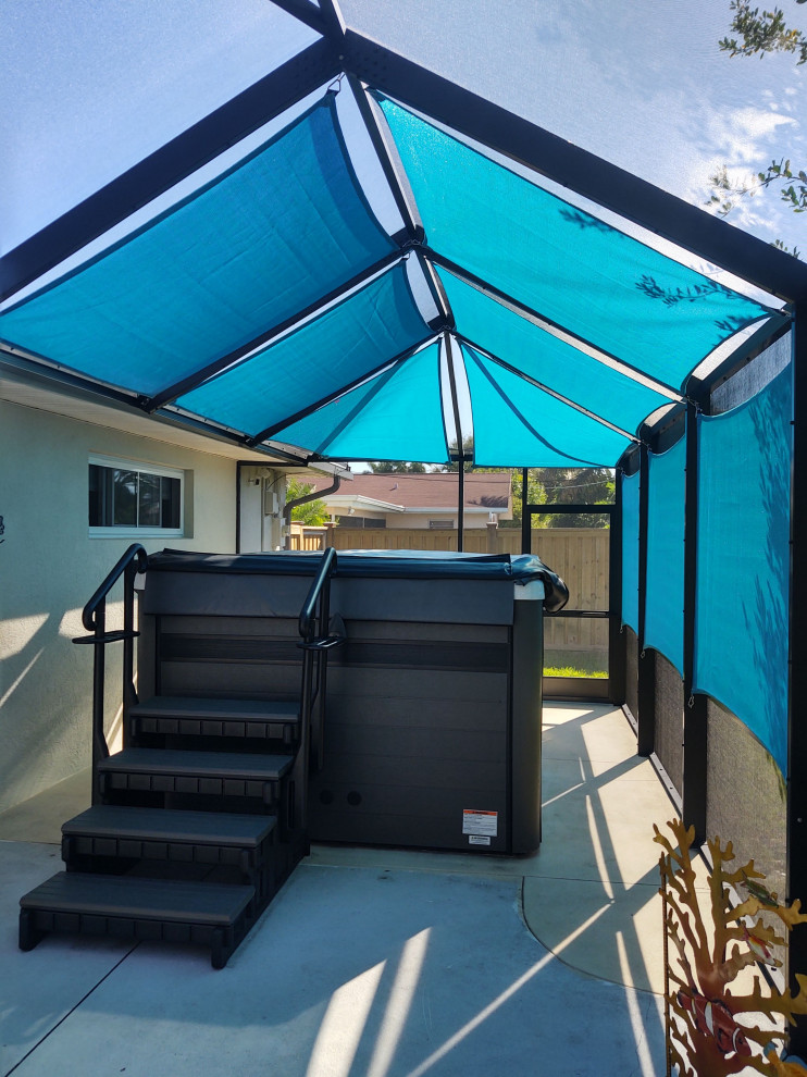 Shade Sails Protecting Hot Tubs from Sun Deterioration Contemporary