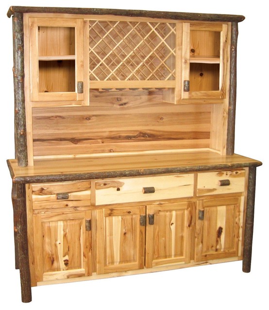 Large Real Hickory Log Buffet And Hutch, Large Dining Room Buffet And Hutch