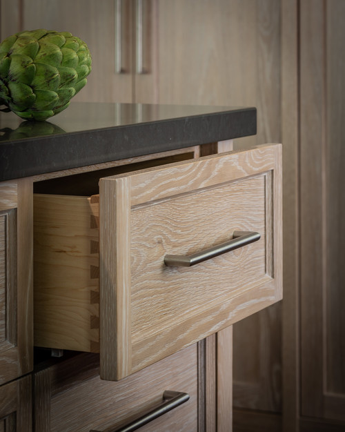 Dovetail joints on natural oak RTA Cabinets deliver superior strength and long-term durability—your first indicator of premium drawer construction
