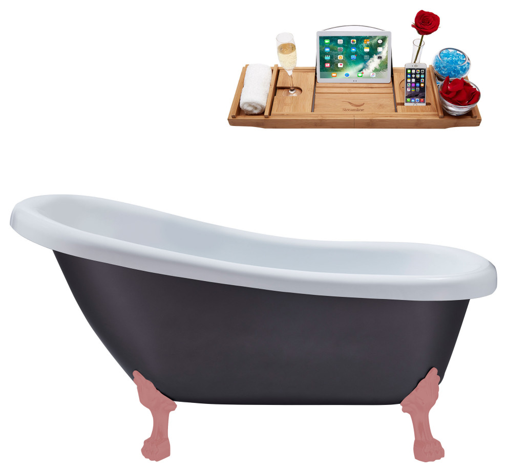 61" Streamline N484PNK-IN-PNK Soaking Clawfoot Tub and Tray With Internal Drain