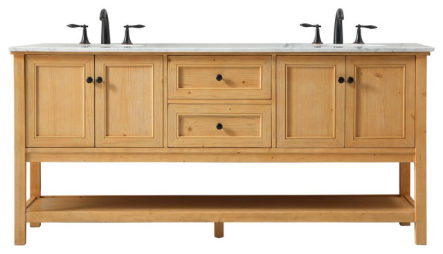 Elegant VF27072DNW 72" Double Bathroom Vanity, Natural Wood ...