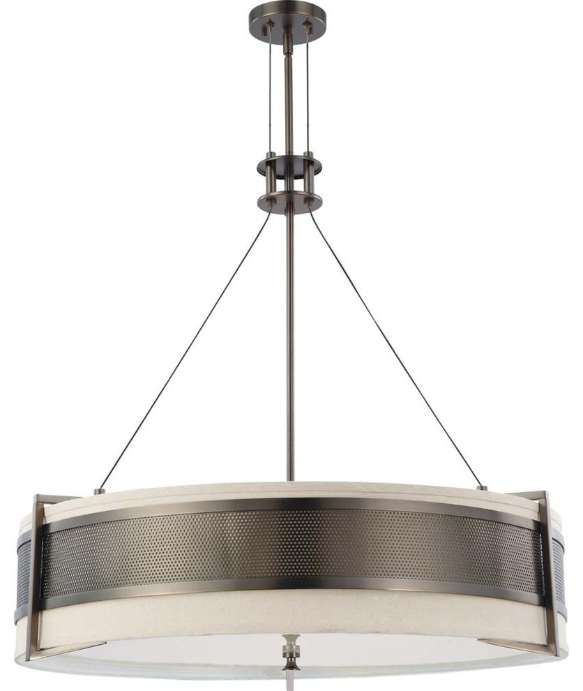 Polished Nickel Energy Star Vertical Pendant With Slate Gray Fabric Shade