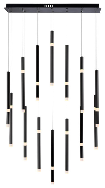 Flute 14 Light LED Chandelier with Black finish