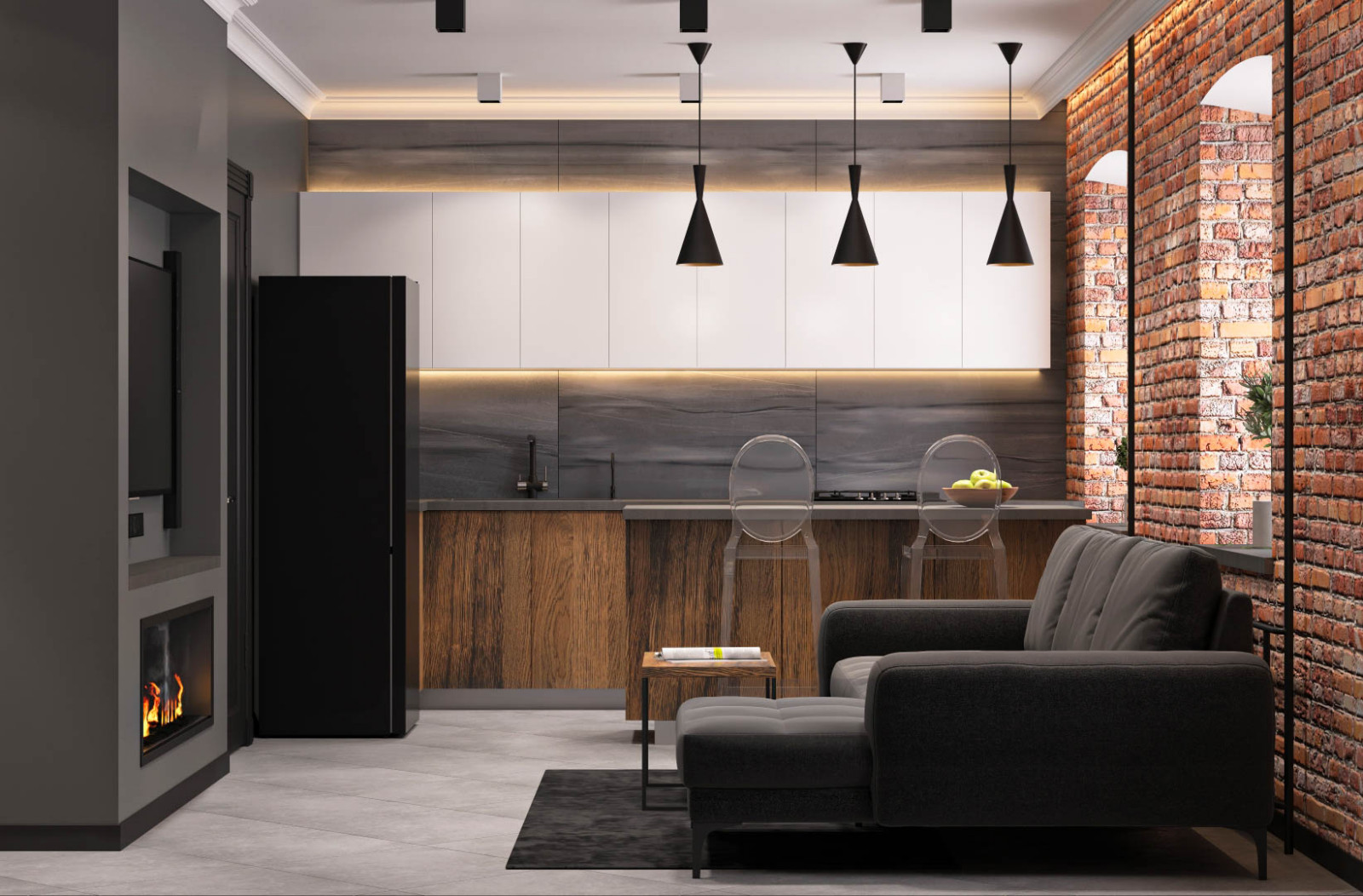 Визуализация кухни - гостиной