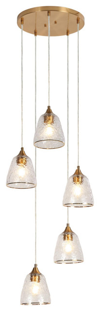 LNC Modern 5-Light Polished Gold Cluster Chandelier With Textured Glass