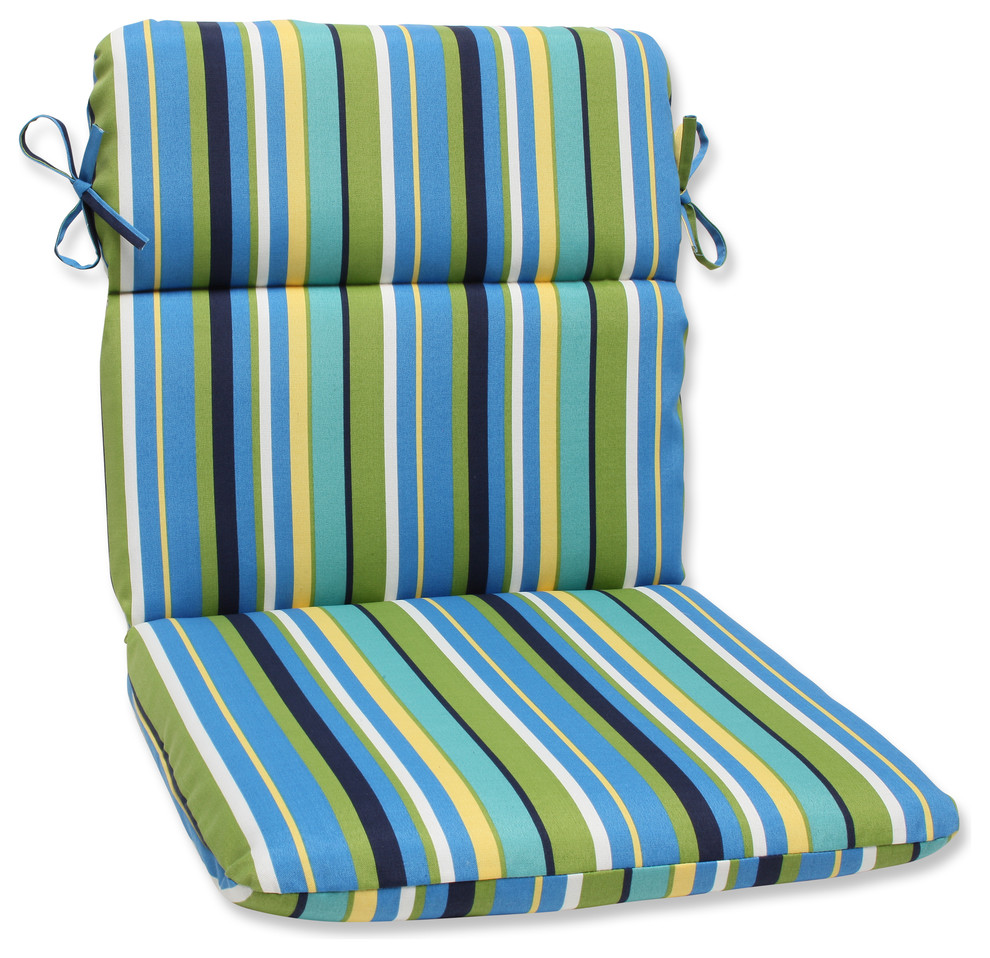 Topanga Stripe Lagoon Rounded Corners Chair Cushion Contemporary