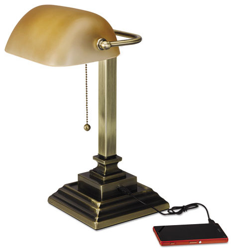 bankers lamp with usb ports and outlets