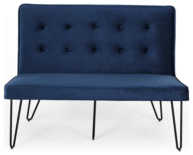 Settee Bench Black Hairpin Legs With Velvet Fabric Upholstery