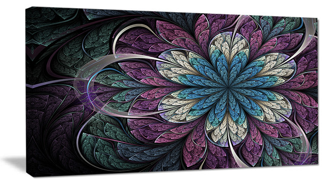 "Purple Blue Rounded Fractal Flower" Large Canvas Print, 40"x20"
