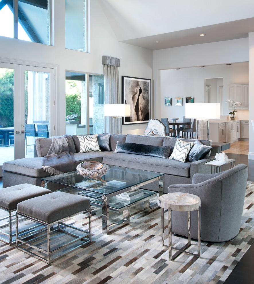 Photo of a transitional formal open concept living room in Dallas.