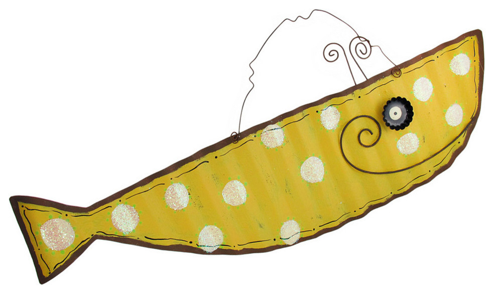 Yellow and White Polka Dot Smiling Tin Whale Wall Hanging