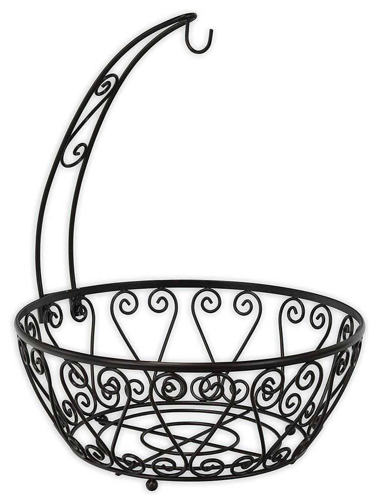 Fruit Basket Bowl with Banana Tree Hanger, Bronze