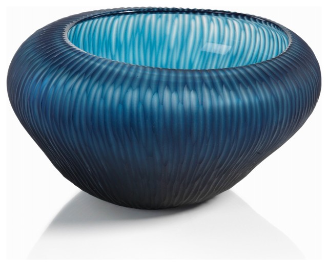 "Blue Bay" 6" Tall Freeform Glass Decorative Bowl