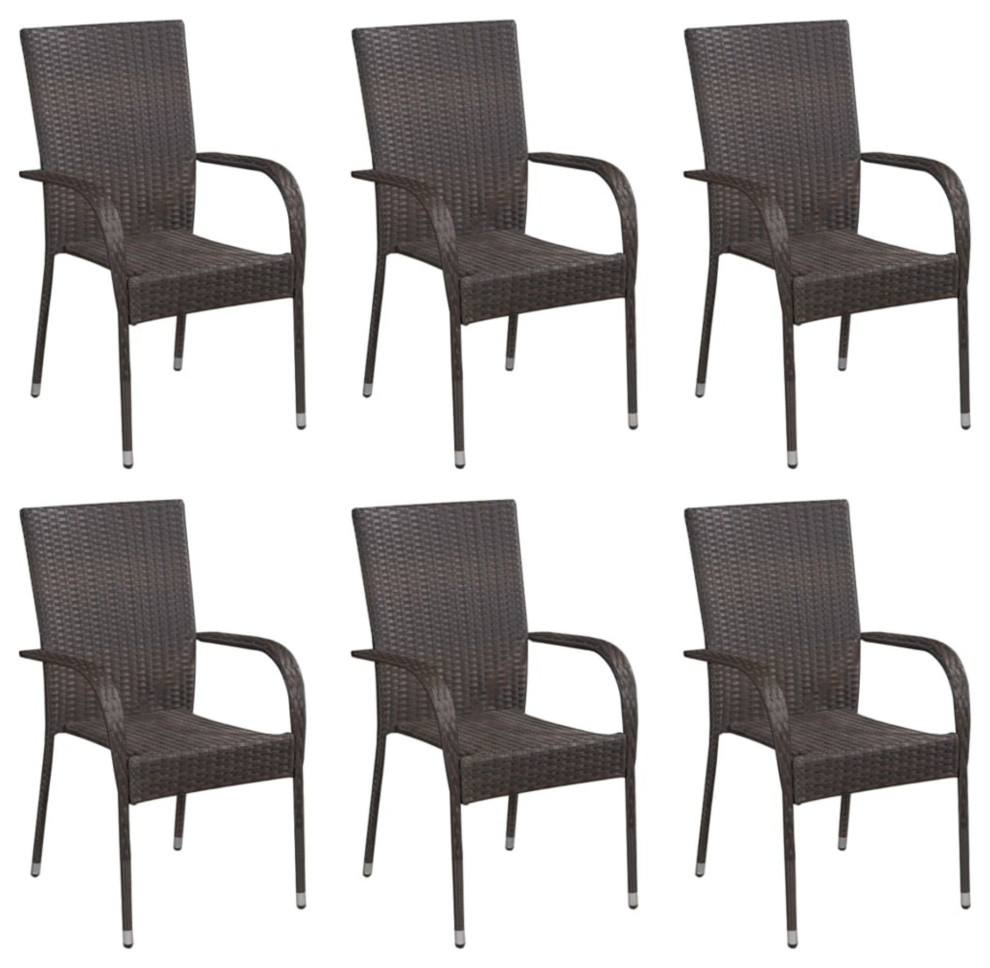 Vidaxl Stackable Outdoor Chairs, Set of 6, Poly Rattan Brown Tropical