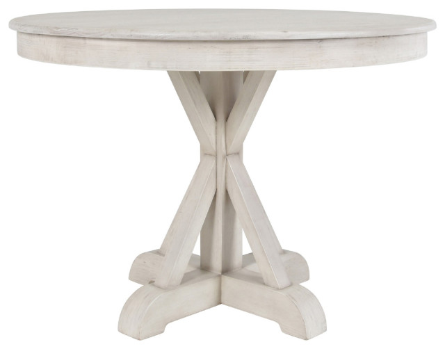 Dal 42" Reclaimed Pine Wood Dining Table, Crossed Pedestal Base, White