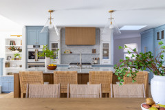 Cheerful Kitchen in Blue, White and Wood With an Open Layout