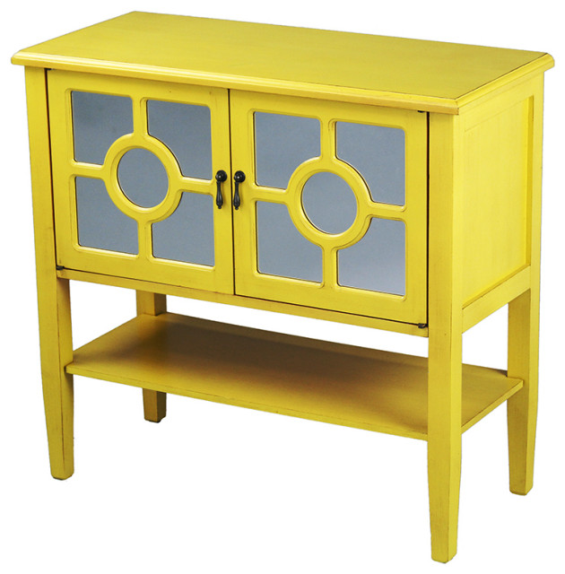 30 Turquoise Wood Mirrored Glass Console Cabinet With 2 Doors And