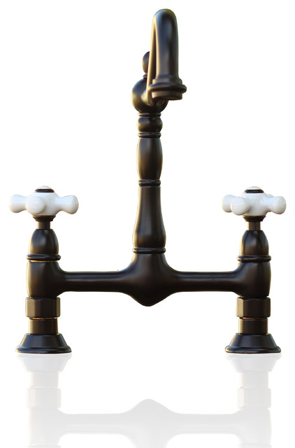 Antique Inspired Oil Rubbed Bronze Kitchen Sink Bridge Faucet Porcelain