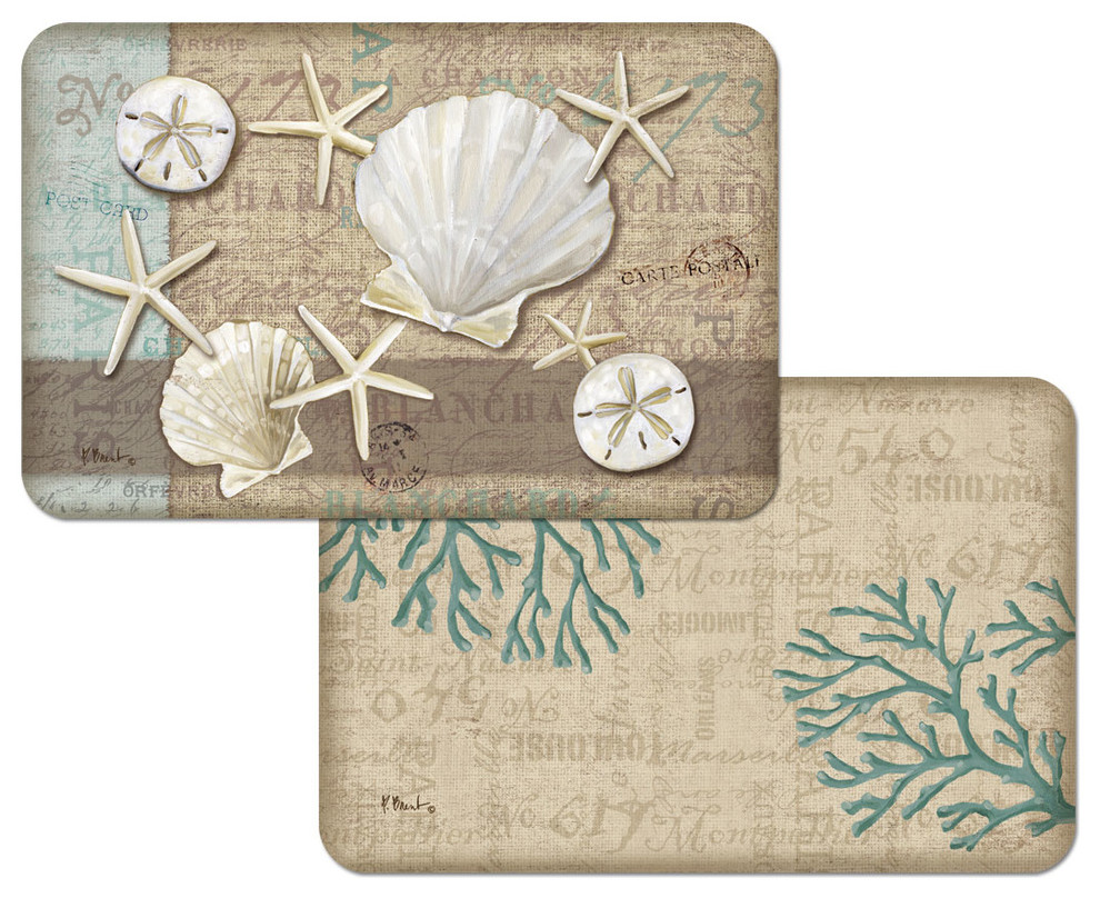 Vinyl Plastic Placemats Reversible Coastal Beach Seashell Set of 4 Beach Style Placemats