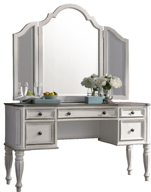 Liberty Furniture Magnolia Manor Vanity Desk & Mirror, Antique White
