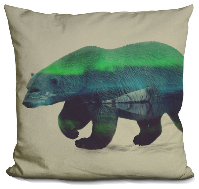 Polar Bear In Northern Lights Decorative Accent Throw Pillow