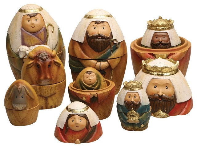 Roman Nesting Dolls Nativity Set - 9 Piece Christmas Holiday Decor Set
