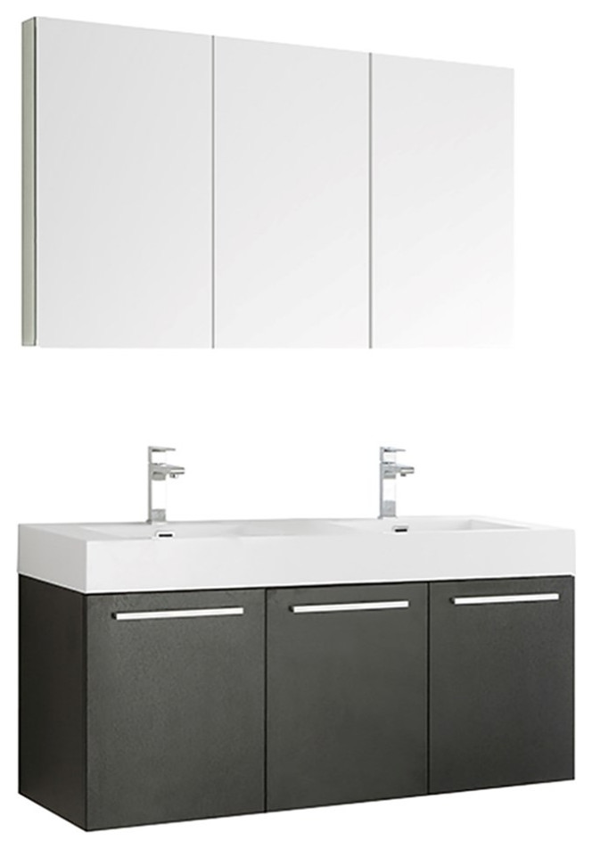 Fresca Vista 60" Black Wall Hung Double Sink Modern Bathroom Cabinet ...